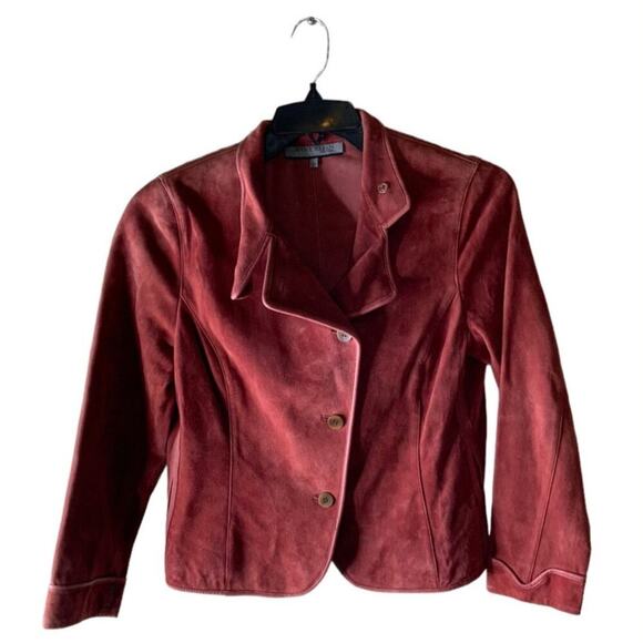 Vintage Anne Klein New York Leather Jacket Womens Size Large Petite Blazer - Picture 1 of 9
